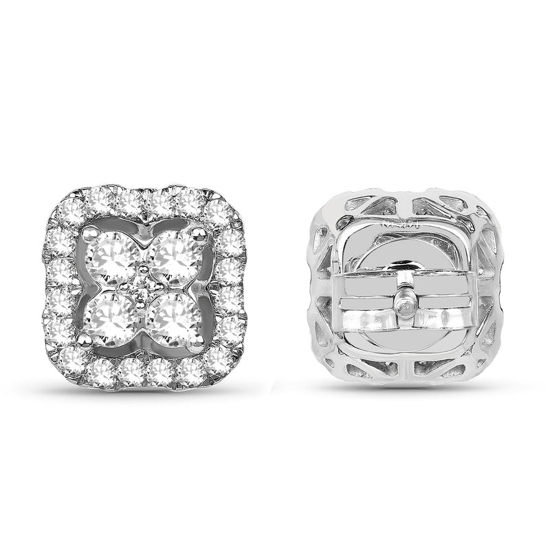 0.99 Carat Genuine White Diamond 14K White Gold Earrings (E-F-G Color, SI Clarity)