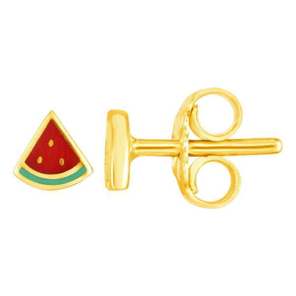 14k Yellow Gold and Enamel Watermelon Slice Stud Earrings