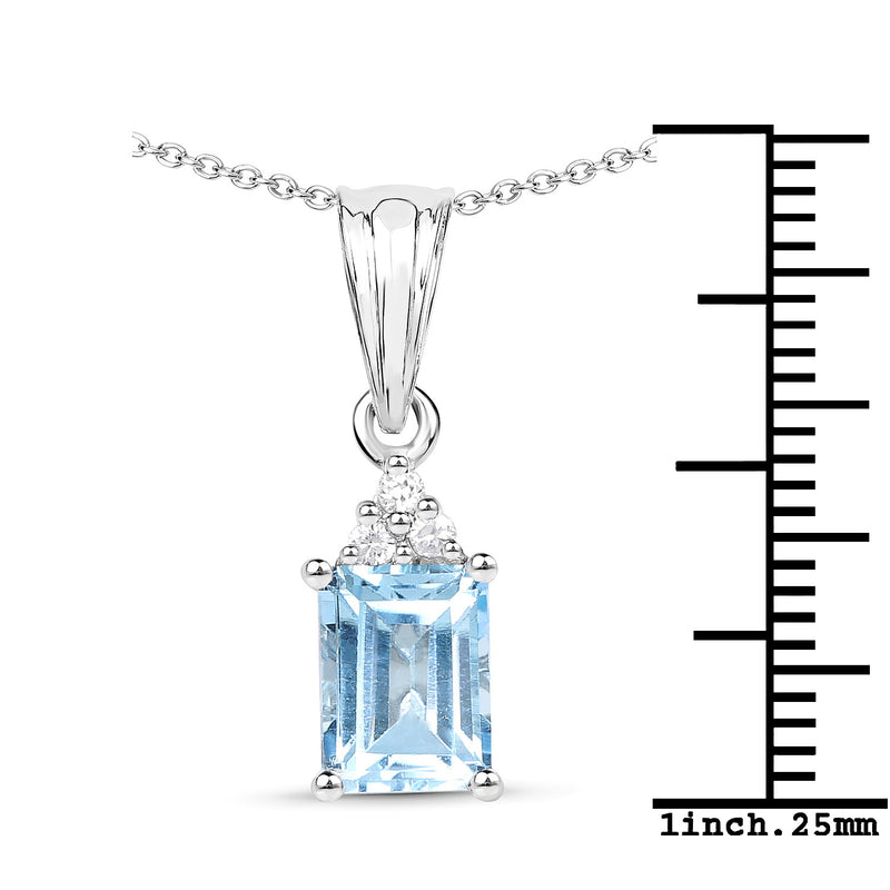 1.71 Carat Genuine Blue Topaz and White Zircon .925 Sterling Silver Pendant