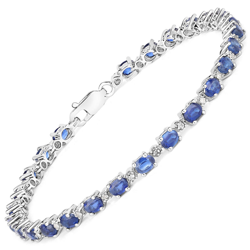 6.73 Carat Genuine Kyanite and White Diamond .925 Sterling Silver Bracelet