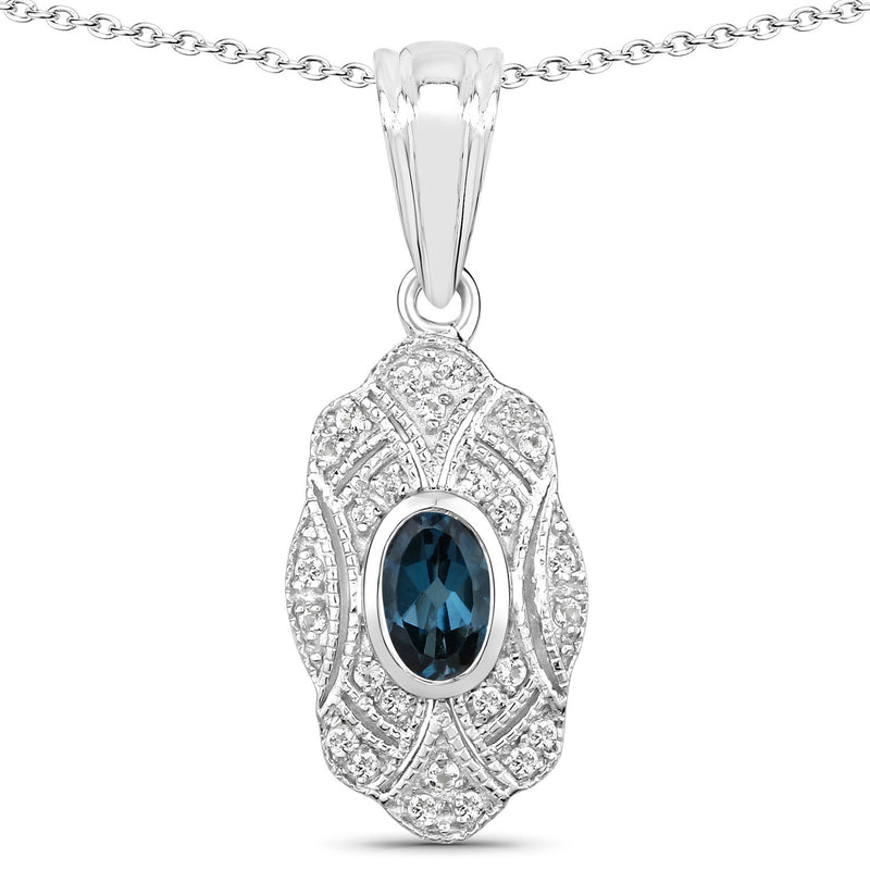 0.66 Carat Genuine London Blue Topaz and White Topaz .925 Sterling Silver Pendant