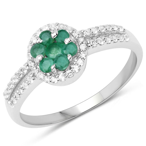 0.46 Carat Genuine Emerald and White Topaz .925 Sterling Silver Ring