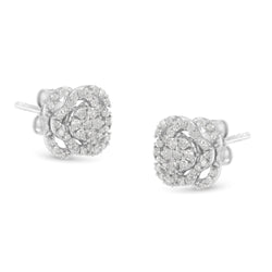 .925 Sterling Silver 1/2 cttw Round-cut Diamond Floral Cluster and Halo Stud Earring (I-J Color, I3 Clarity)