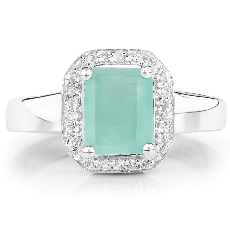 1.73 Carat Genuine Emerald & White Topaz .925 Sterling Silver Ring