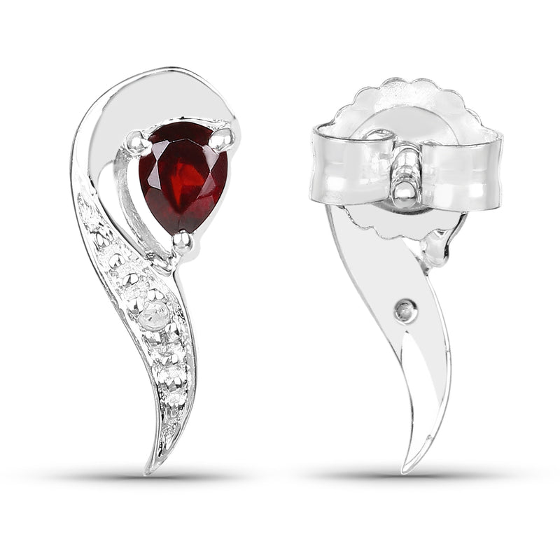 0.37 Carat Genuine Garnet and White Diamond .925 Sterling Silver Earrings