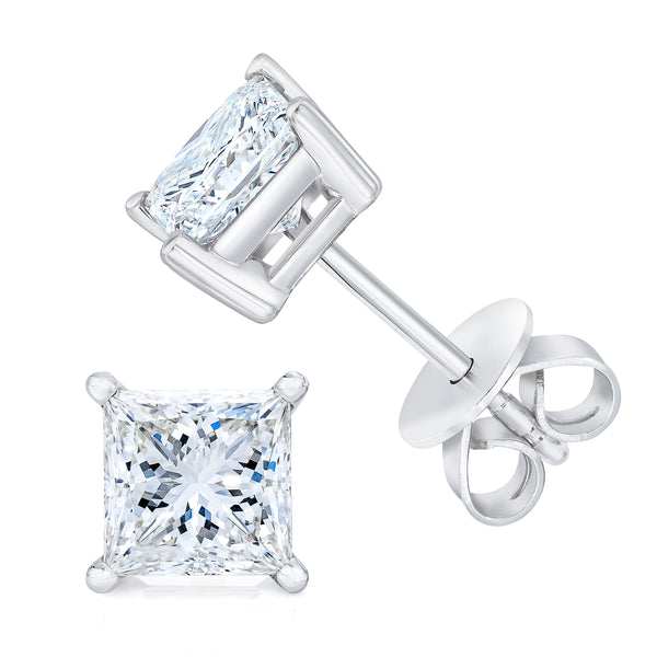 14K White Gold 1/3 Cttw Princess-Cut Square Near Colorless Diamond Classic 4-Prong Solitaire Stud Earrings (J-K Color, I1-I2 Clarity)