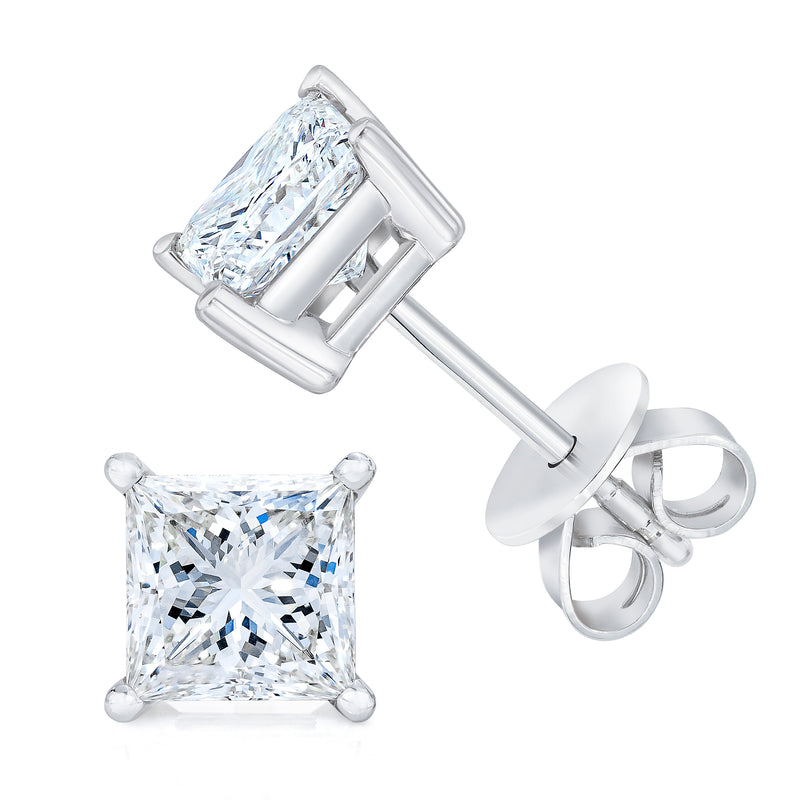 14K White Gold 1.00 Cttw Princess-Cut Square Near Colorless Diamond Classic 4-Prong Solitaire Stud Earrings (J-K Color, I1-I2 Clarity)