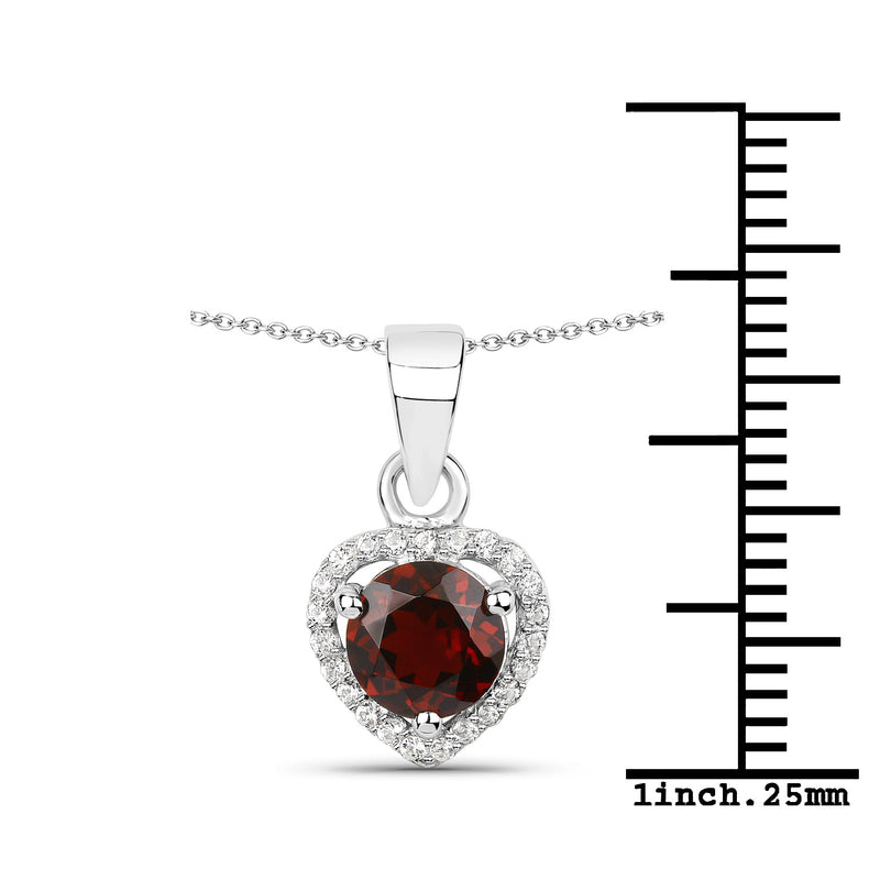 1.12 Carat Genuine Garnet and White Topaz .925 Sterling Silver Pendant