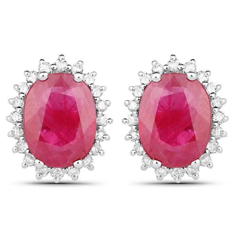 2.85 Carat Genuine Ruby and White Diamond 14K White Gold Earrings