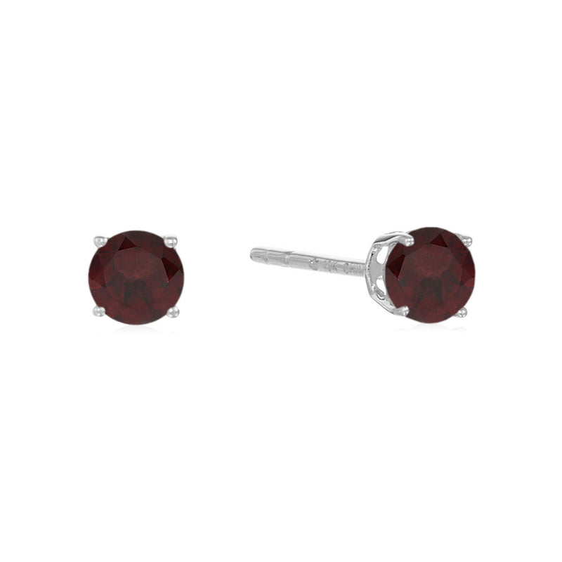 925 Sterling Silver Women  Stud Earring Red Garnet Round