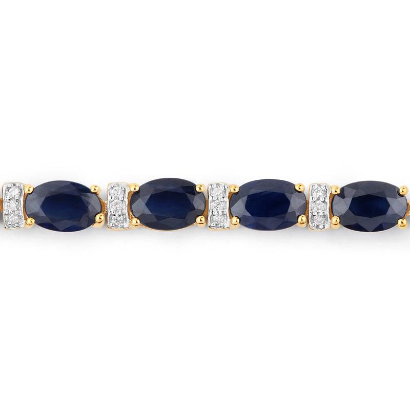 10.79 Carat Genuine Blue Sapphire and White Diamond 14K Yellow Gold Bracelet