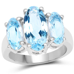 7.77 Carat Genuine Blue Topaz .925 Sterling Silver Ring