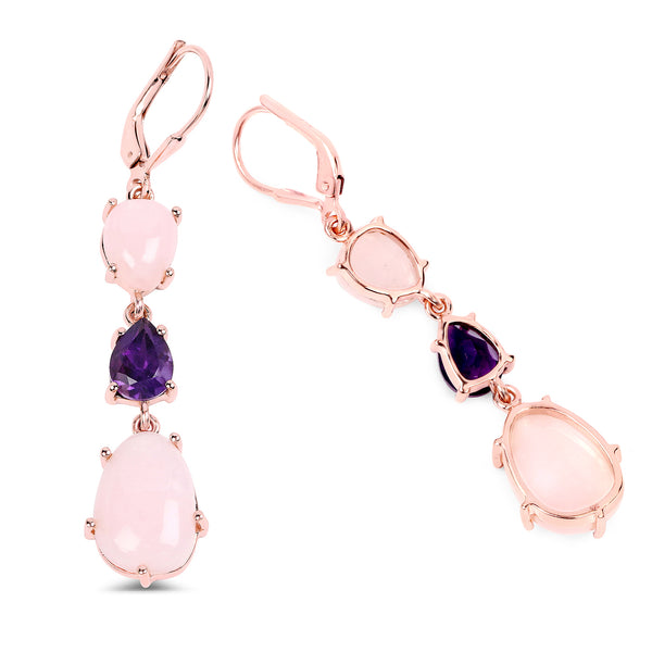 14K Rose Gold Plated 12.72 Carat Genuine Pink Opal and Amethyst .925 Sterling Silver Earrings