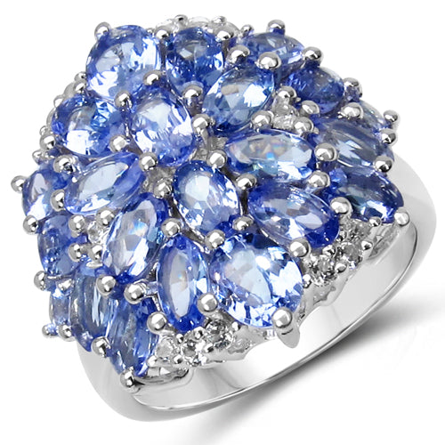 5.64 Carat Genuine Tanzanite & White Topaz .925 Sterling Silver Ring