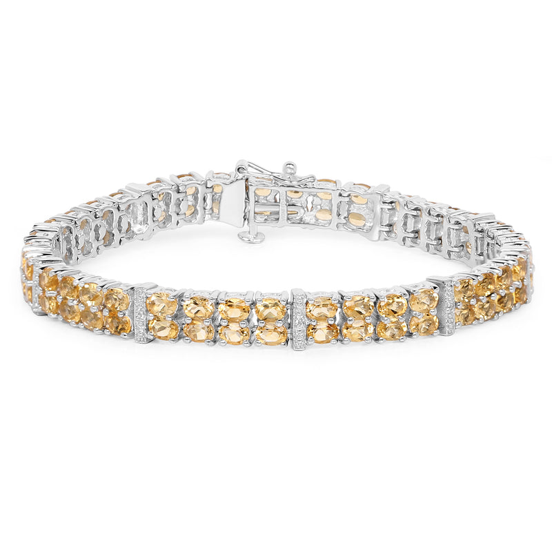 12.21 Carat Genuine Citrine & White Topaz .925 Sterling Silver Bracelet