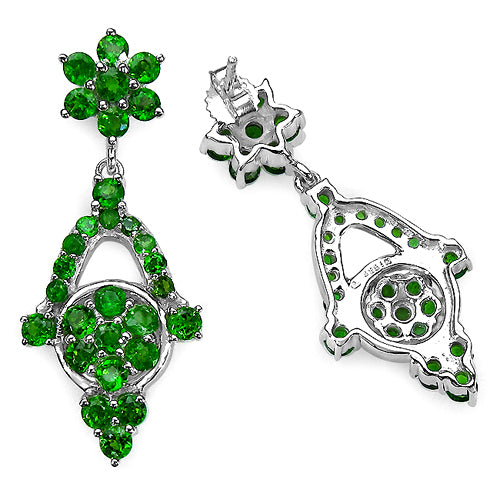 6.08 Carat Genuine Chrome Diopside .925 Sterling Silver Earrings