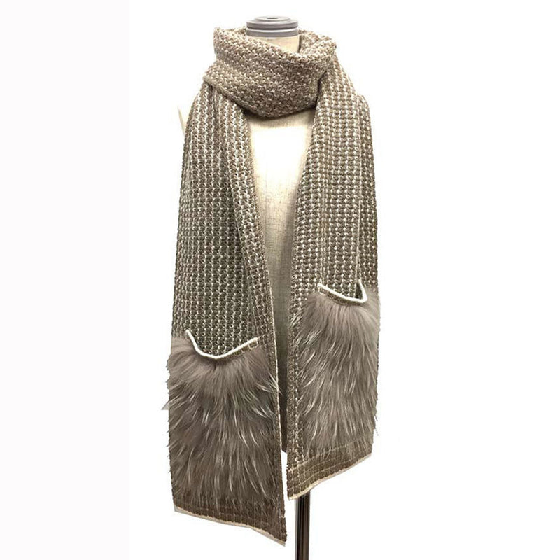 Louis Vuitton Escharp Erna Muffler Shawl Raccoon Fur Mohair M75090
