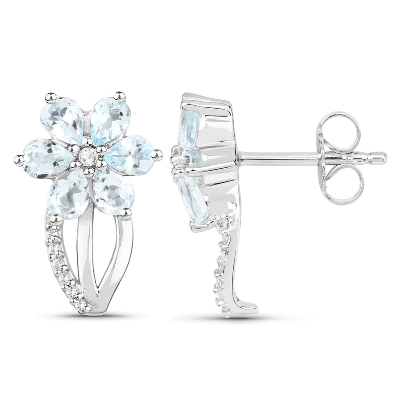 1.54 Carat Genuine Aquamarine and White Topaz .925 Sterling Silver Earrings