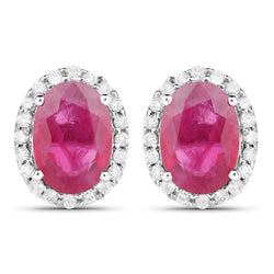 2.06 Carat Genuine Ruby and White Diamond 14K White Gold Earrings