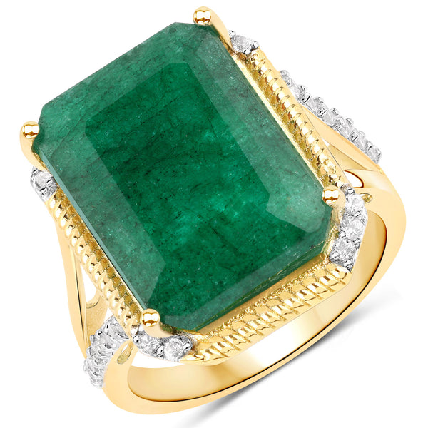 9.96 Carat Dyed Emerald and White Topaz .925 Sterling Silver Ring