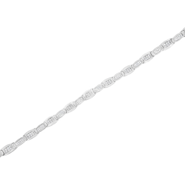 14K White Gold 2-1/2 Cttw Round-Brilliant & Baguette Cut Diamond 7" Alternating Flared Links Tennis Bracelet (H-I Color, SI1-SI2 Clarity)