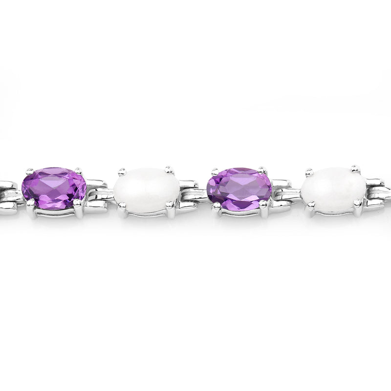 8.03 Carat Genuine Opal and Amethyst .925 Sterling Silver Bracelet