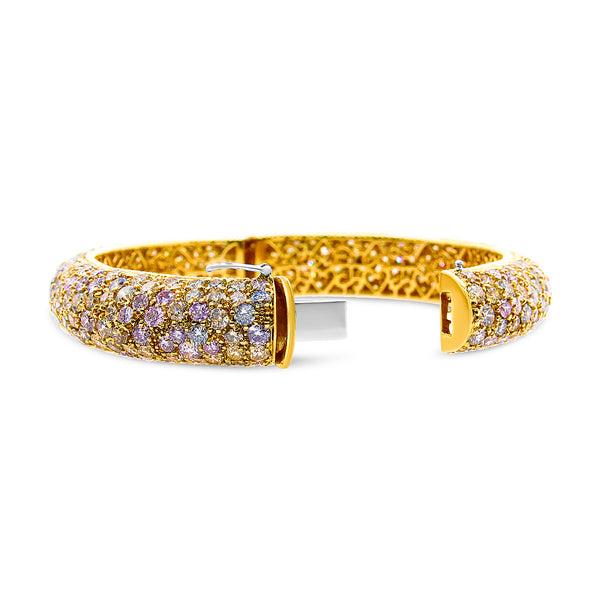 18K Yellow Gold 32.0 Cttw Mixed Diamond Color Multi Row Art Deco Style Milgrain Bangle (Mixed Color VS2-SI1 Clarity)