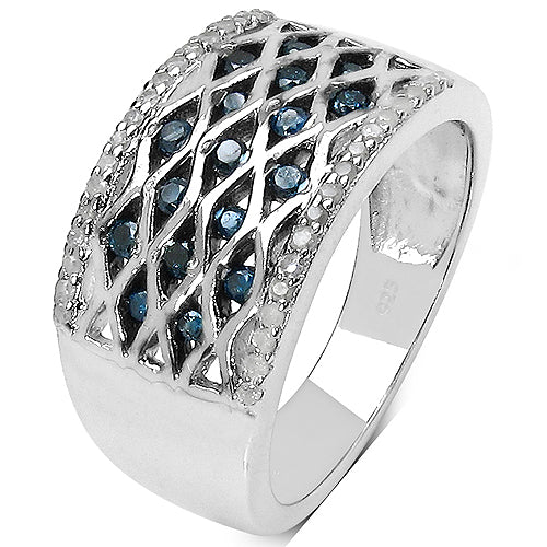 0.41 Carat Genuine Blue Diamond & White Diamond .925 Sterling Silver Ring