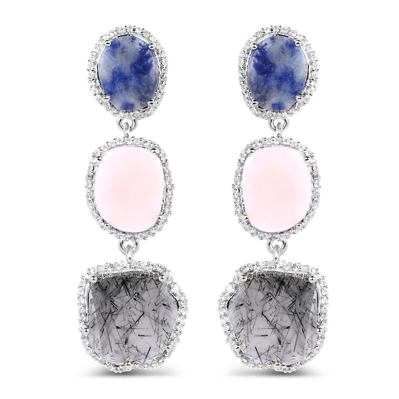 11.08 Carat Genuine Multi Stone .925 Sterling Silver Earrings