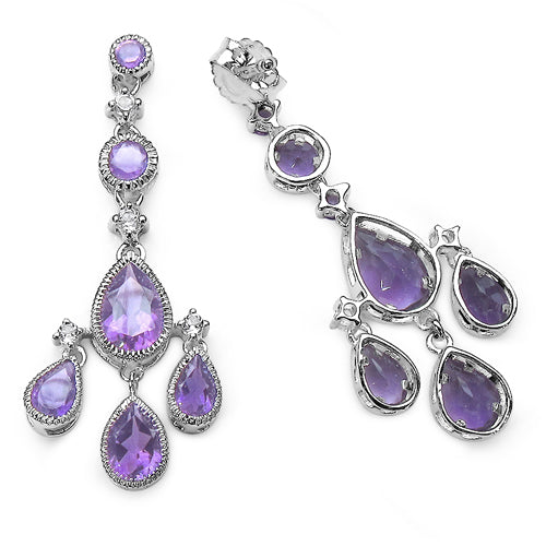 6.48 Carat Genuine Pink Amethyst and White Topaz .925 Sterling Silver Earrings