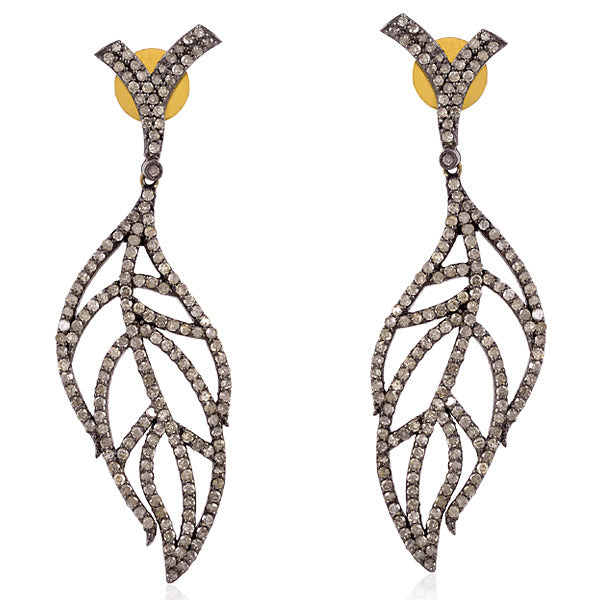 14k Gold 3.27ct Diamond Leaf Style Dangle Earrings 925 Sterling Silver Jewelry
