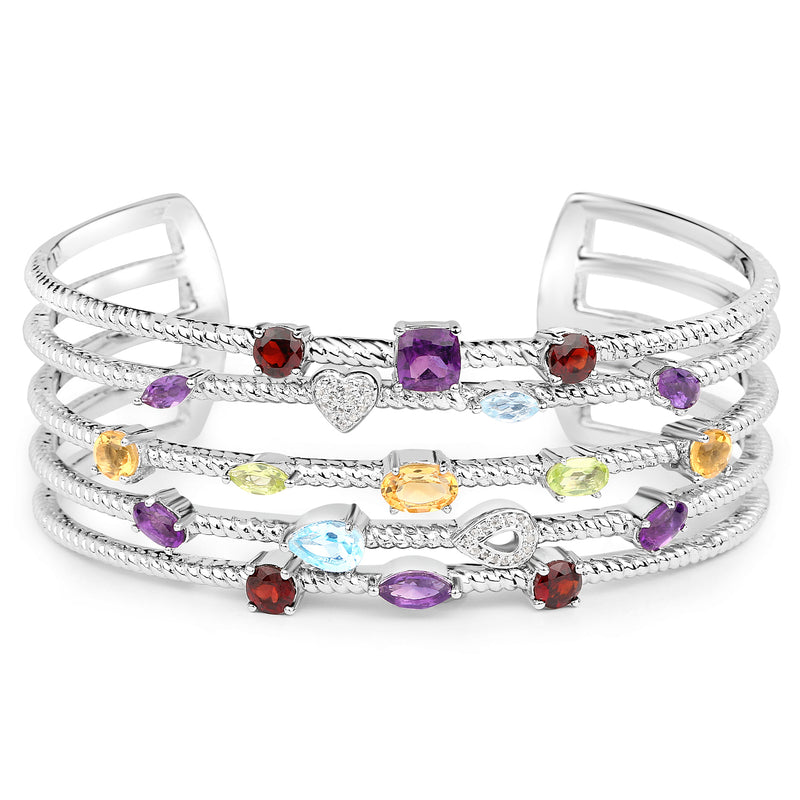 4.89 Carat Genuine Multi Stones .925 Sterling Silver Cuff Bangle