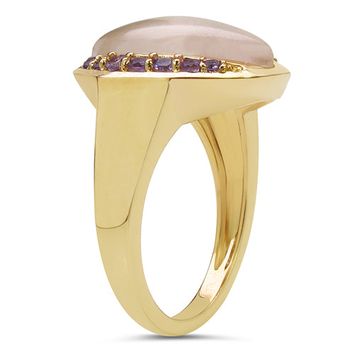 14K Yellow Gold Plated 4.28 Carat Genuine Rose Quartz & Amethyst .925 Sterling Silver Ring