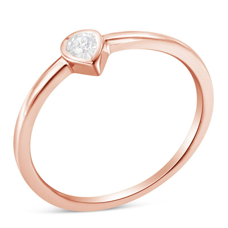 14K Rose Gold Plated .925 Sterling Silver 1/20 Carat Diamond Teardrop Pear-Shaped Miracle Set Petite Fashion Ring (J-K Color, I1-I2 Clarity) - Size 6