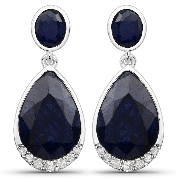 7.90 Carat Dyed Sapphire and White Diamond .925 Sterling Silver Earrings