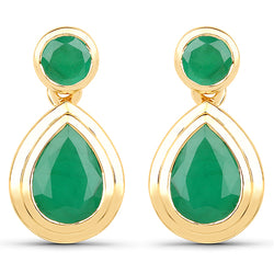 2.56 Carat Genuine Emerald 14K Yellow Gold Earrings