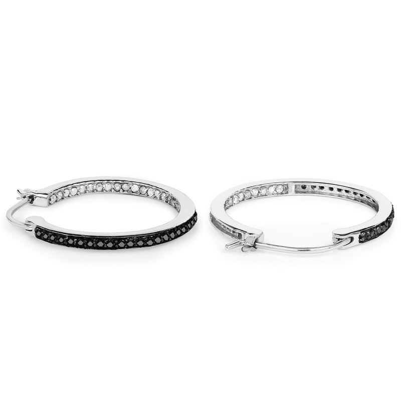 0.45 Carat Genuine Black Diamond and White Diamond .925 Sterling Silver Earrings