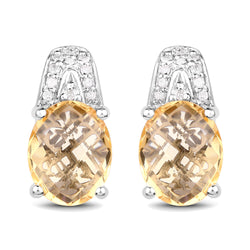 4.85 Carat Genuine Citrine and White Diamond .925 Sterling Silver Earrings