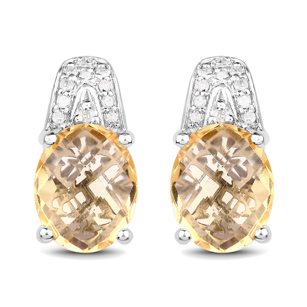 4.85 Carat Genuine Citrine and White Diamond .925 Sterling Silver Earrings