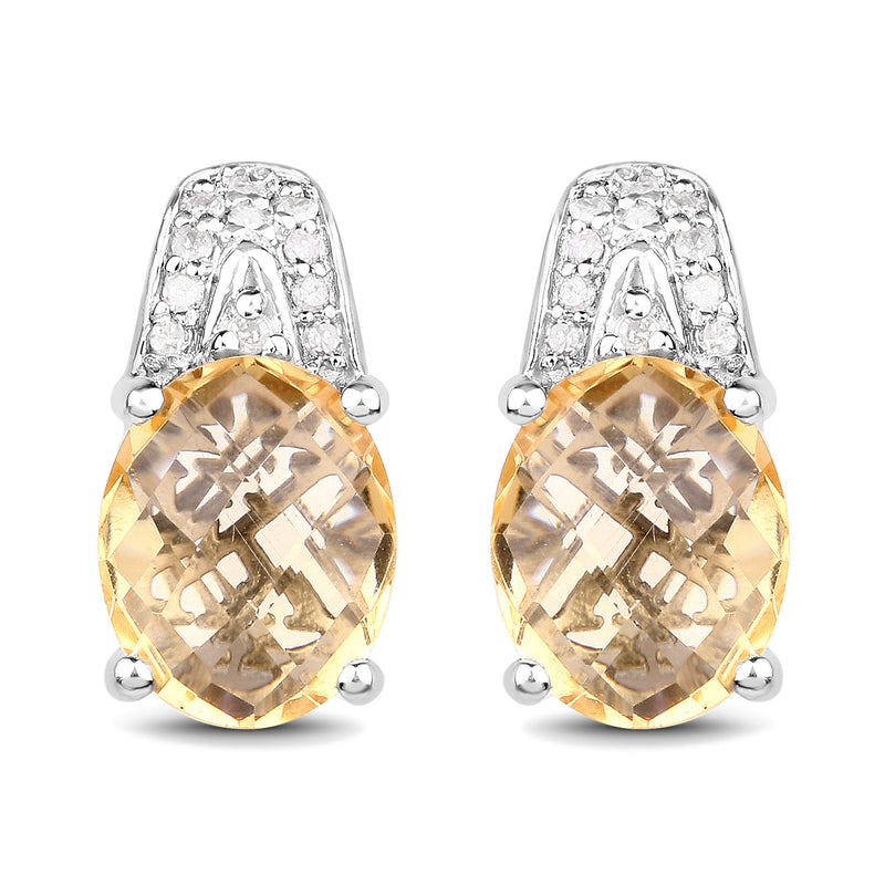 4.85 Carat Genuine Citrine and White Diamond .925 Sterling Silver Earrings