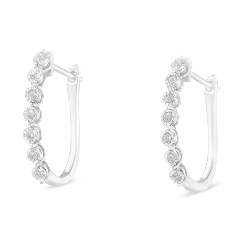 .925 Sterling Silver 1/2 cttw Miracle-Set Diamond 7 Stone Hoop Earrings (I-J Color, I3 Clarity)