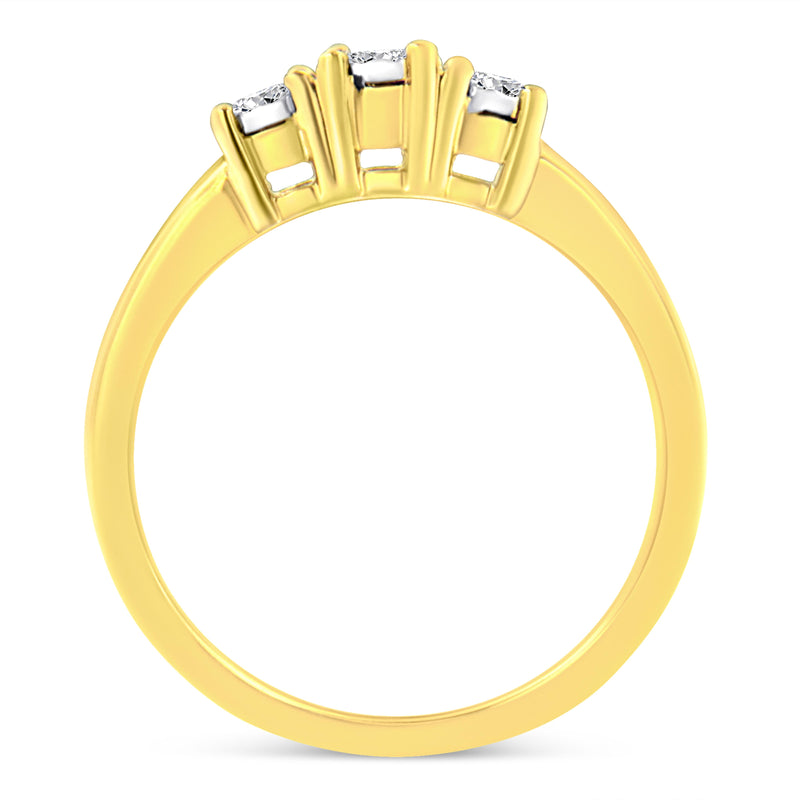 14K Yellow Gold Plated .925 Sterling Silver 1/4 Cttw Diamond 3 Stone Illusion Plate Ring (J-K Color I1-I2 Clarity) - Size 8