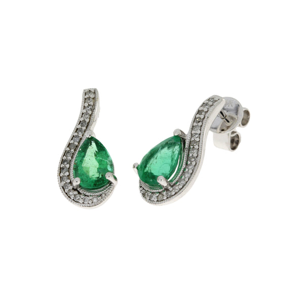 Genuine 1.43ct Emerald Diamond Earrings 14KT White Gold