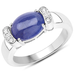 3.57 Carat Genuine Tanzanite and White Topaz .925 Sterling Silver Ring