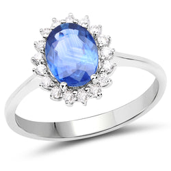 1.68 Carat Genuine Blue Sapphire and White Diamond 14K White Gold Ring