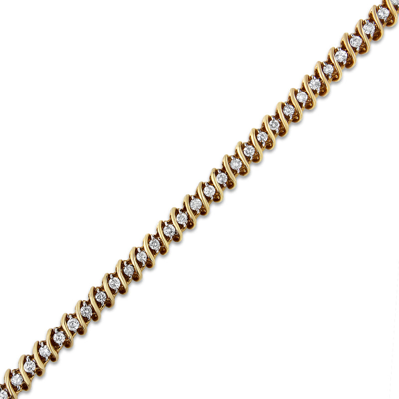 14K Yellow Gold 2.0 Cttw Prong Set Round Brilliant Diamond S Link Tennis Bracelet (I-J Color, I1-I2 Clarity) - 7"