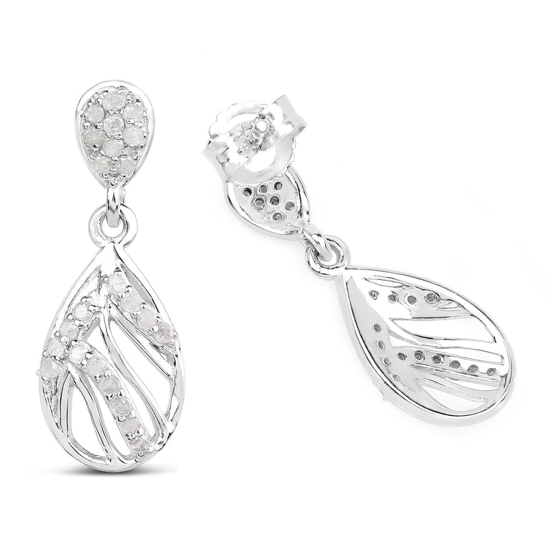 0.49 Carat Genuine White Diamond .925 Sterling Silver Earrings