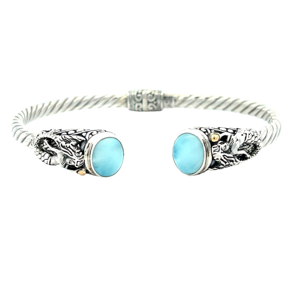 Genuine Larimar Cuff Bracelet Sterling Silver 18KT Gold