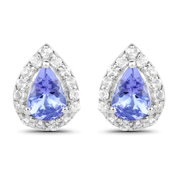 1.19 Carat Genuine Tanzanite and White Topaz .925 Sterling Silver Earrings