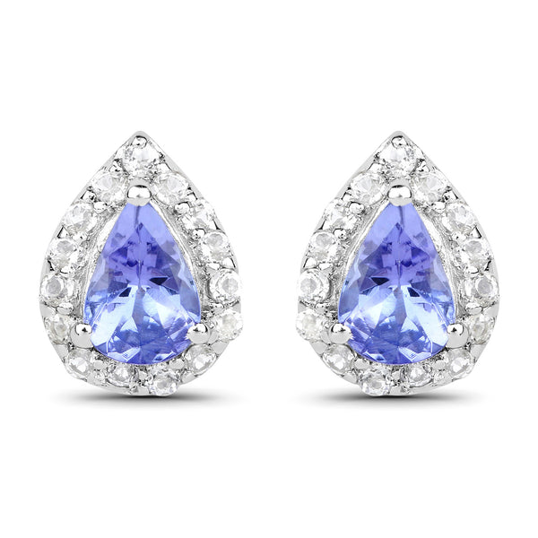 1.19 Carat Genuine Tanzanite and White Topaz .925 Sterling Silver Earrings